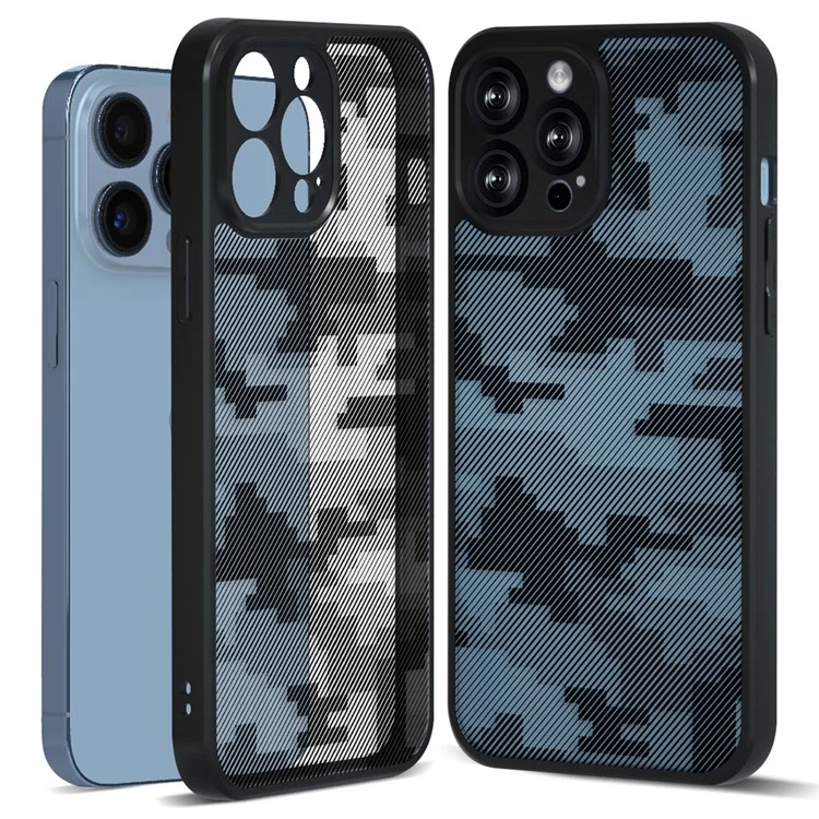 IBMRS Pour Iphone 12 Pro Max Case Tpu + pc Hybrid Shockproof Phone Cover Non-glip - Camouflage de la Grille