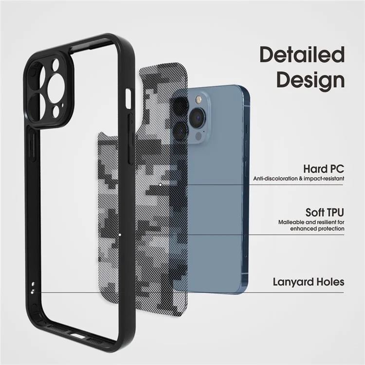 IBMRS Para Iphone 12 Pro Max Case TPU+PC Tampa de Telefone à Prova de Choque Híbrida Não Deslizamento - Camuflagem da Grade