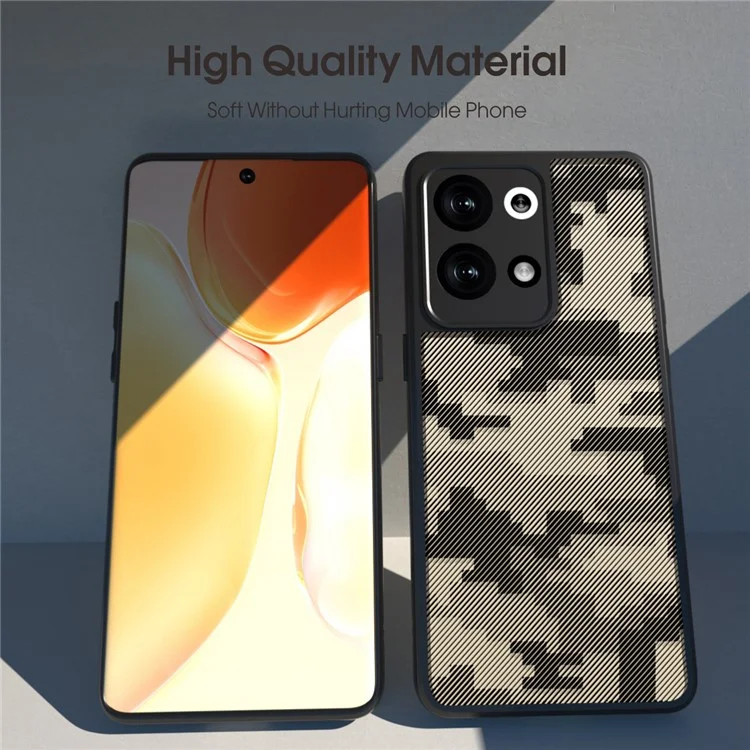 Étui pour téléphone IBMRS Oppo Reno9 Pro 5G / Reno9 5G Bord surélevé TPU+PC - Camouflage à grille
