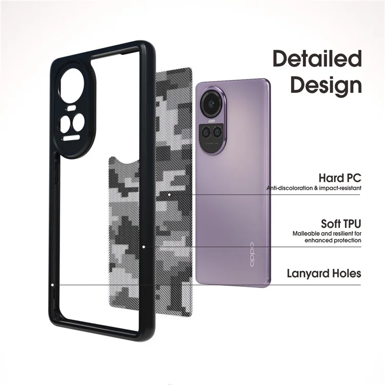 IBMRS For Oppo Reno10 5G (Global) / Reno10 Pro 5G (Global) Case TPU+PC Shockproof Phone Cover - Grid Camouflage