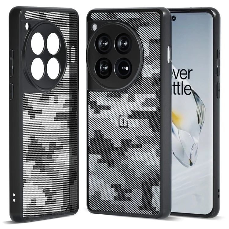 Custodia per telefono IBMRS per OnePlus 12 5G Custodie Antiurto TPU+PC Guscio per telefono - Griglia Mimetica