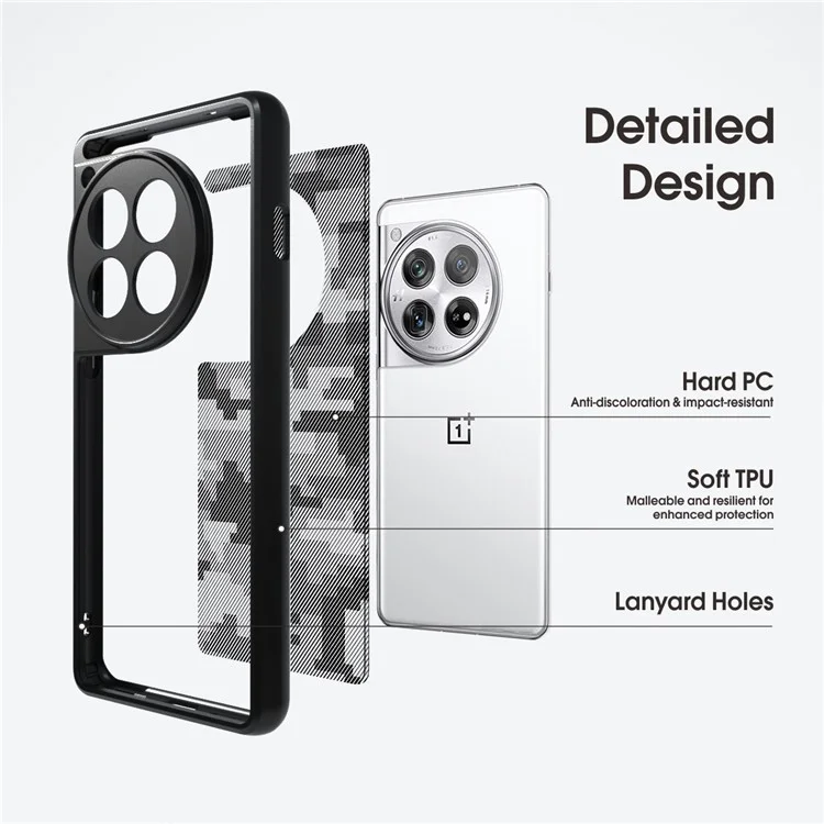 Custodia per telefono IBMRS per OnePlus 12 5G Custodie Antiurto TPU+PC Guscio per telefono - Griglia Mimetica