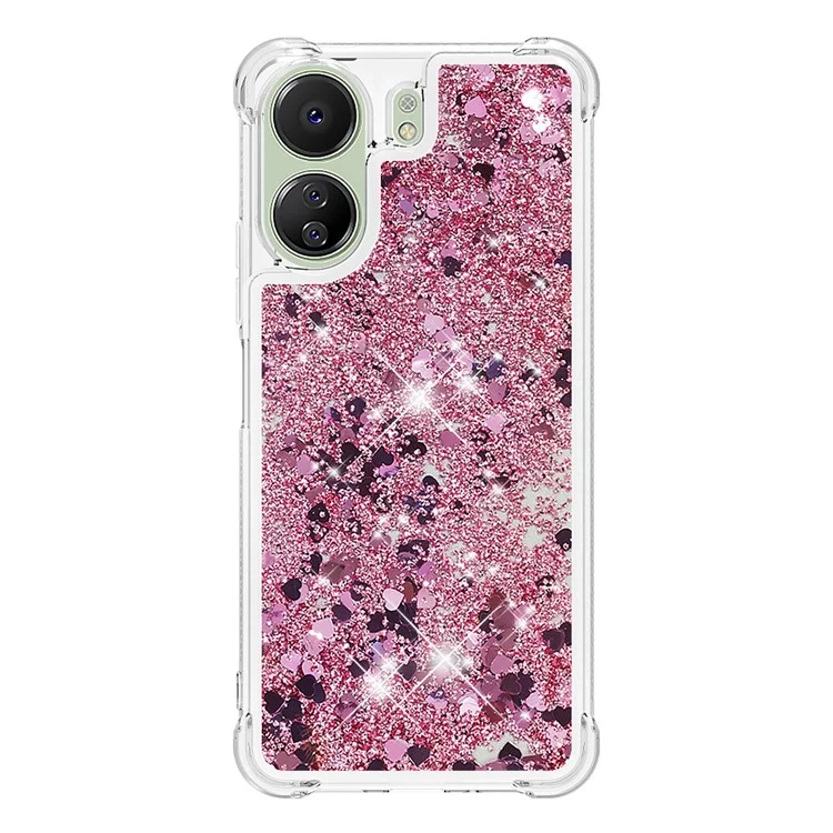 YB Quicksand Series-1 per Xiaomi Redmi 13C 4G / 13C 5G / 13R 5G / Poco M6 5G / Poco C65 4G TPU Case Custodia Telefonica Galleggiante Lucida - Rose Gold / Hearts