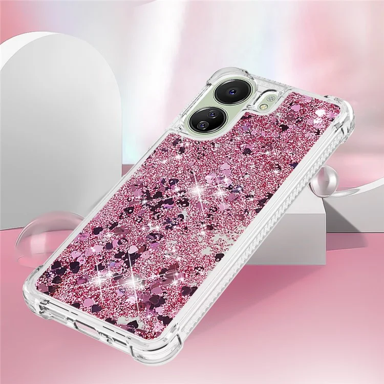 YB Quicksand Series-1 per Xiaomi Redmi 13C 4G / 13C 5G / 13R 5G / Poco M6 5G / Poco C65 4G TPU Case Custodia Telefonica Galleggiante Lucida - Rose Gold / Hearts