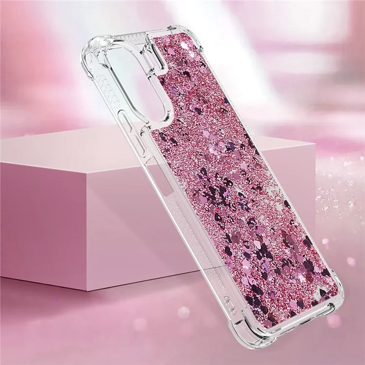 YB Quicksand Series-1 per Xiaomi Redmi 13C 4G / 13C 5G / 13R 5G / Poco M6 5G / Poco C65 4G TPU Case Custodia Telefonica Galleggiante Lucida - Rose Gold / Hearts