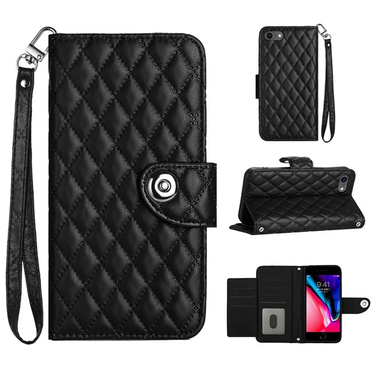 YB Imprinting Series-8 for iPhone 7 / 8 / SE (2020) / SE (2022) Wallet Case Leather Stand Phone Cover - Black