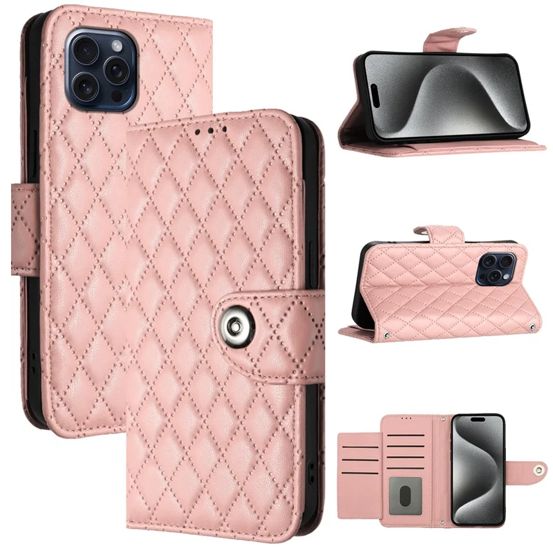 For iPhone 14 Pro Leather Case Phone Stand Cover with 7 Card Slots and Hand Strap - Coral