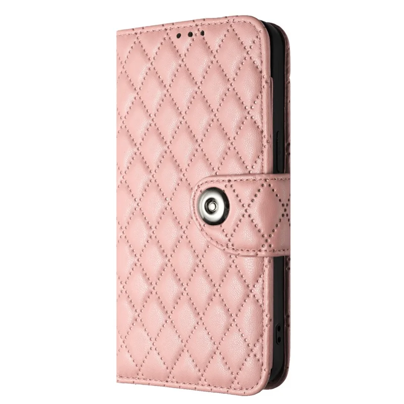 For iPhone 14 Pro Leather Case Phone Stand Cover with 7 Card Slots and Hand Strap - Coral