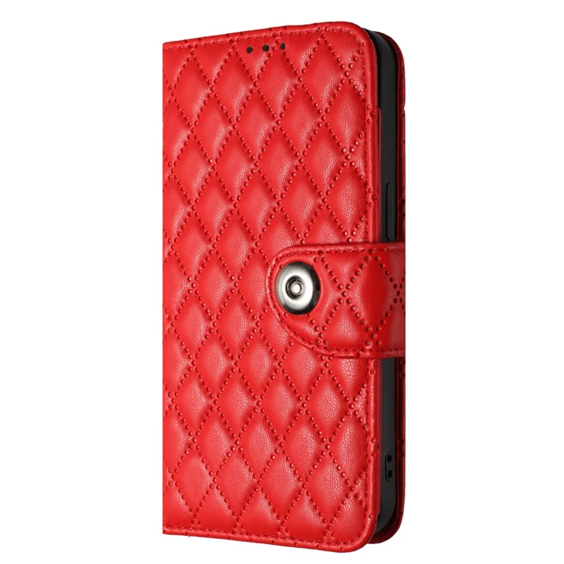 For iPhone 15 Plus Leather Case Phone Stand Cover with 7 Card Slots and Hand Strap - Red