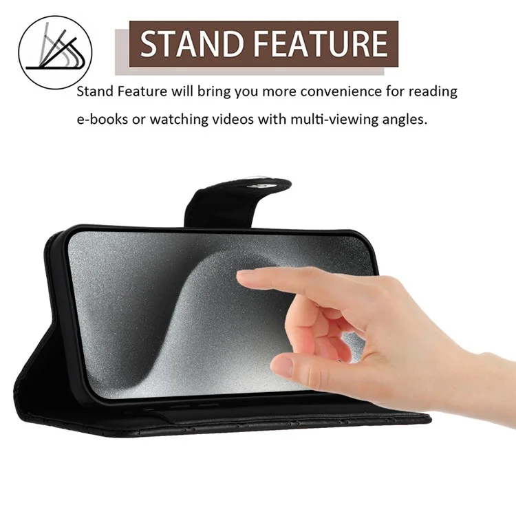 For iPhone 13 Pro Max Leather Case Phone Stand Cover with 7 Card Slots and Hand Strap - Black