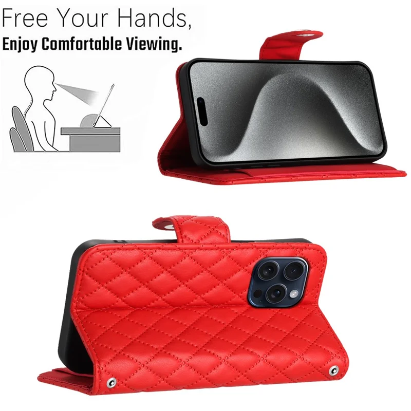 For iPhone 14 Pro Max Leather Case Phone Stand Cover with 7 Card Slots and Hand Strap - Red