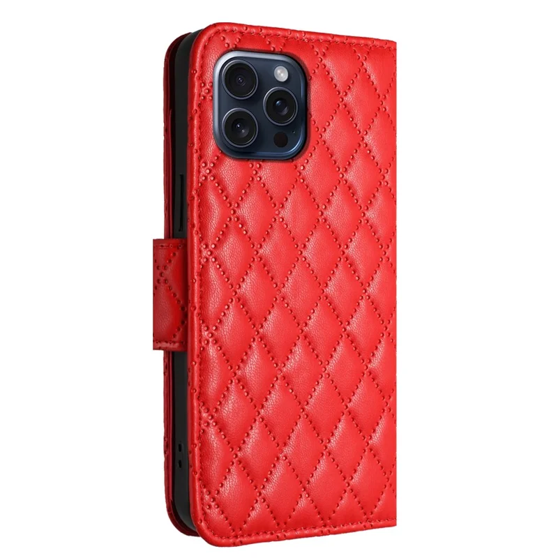For iPhone 14 Pro Max Leather Case Phone Stand Cover with 7 Card Slots and Hand Strap - Red