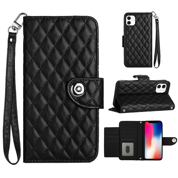 Serie per la stampa YB-8 per iPhone 11 Custodia in pelle portafoglio con supporto Copertura con motivo a rombi - Nero