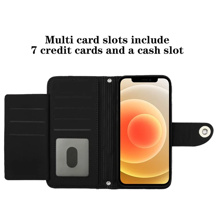 Serie per la stampa YB-8 per iPhone 11 Custodia in pelle portafoglio con supporto Copertura con motivo a rombi - Nero