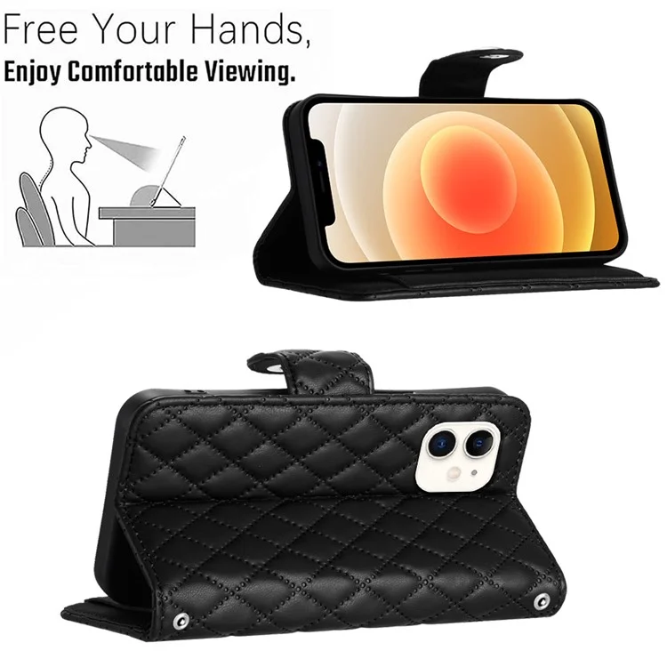 Serie per la stampa YB-8 per iPhone 11 Custodia in pelle portafoglio con supporto Copertura con motivo a rombi - Nero