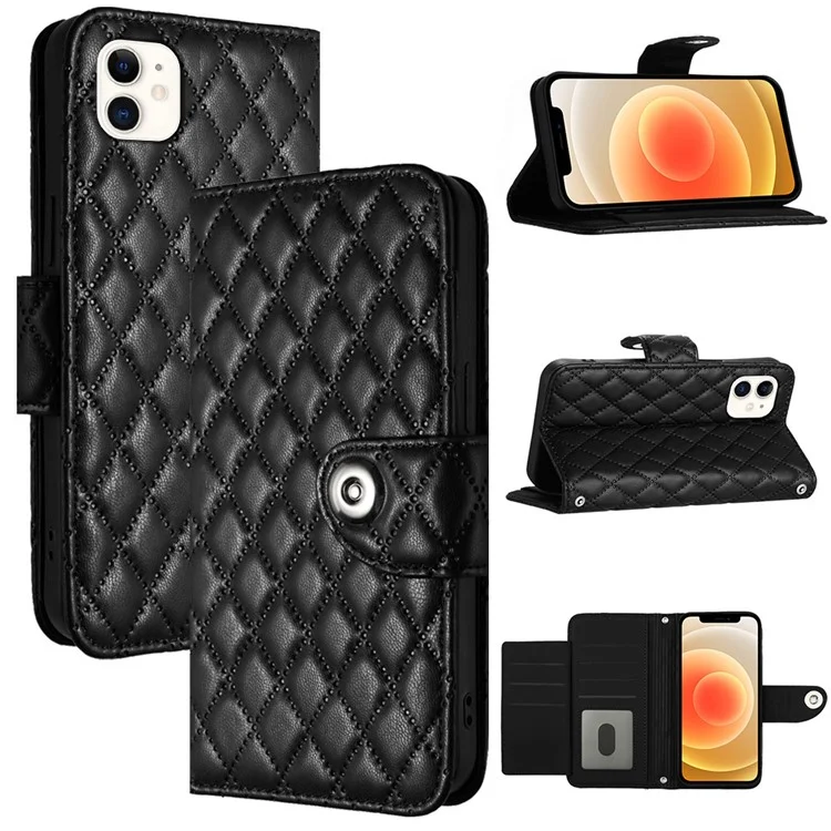 Serie per la stampa YB-8 per iPhone 11 Custodia in pelle portafoglio con supporto Copertura con motivo a rombi - Nero