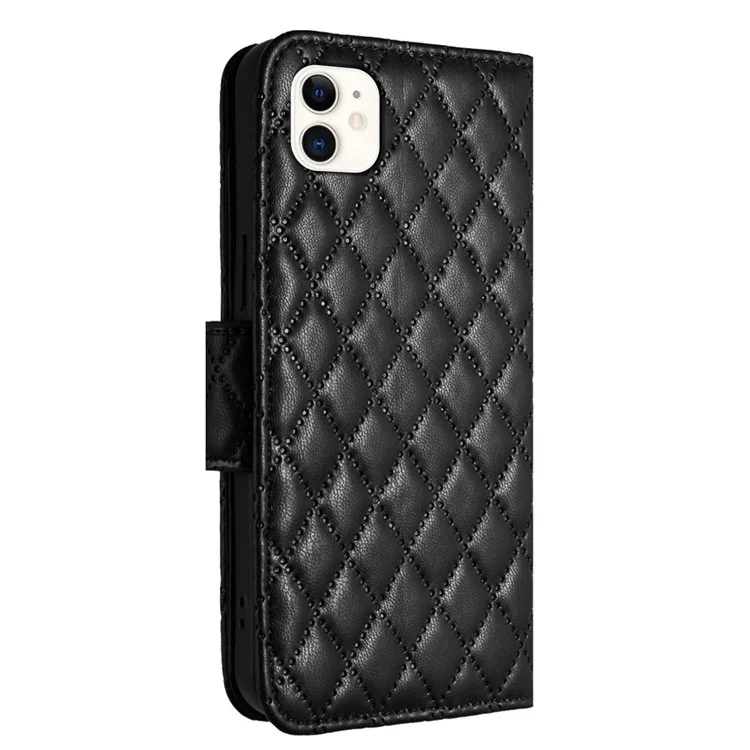 Serie per la stampa YB-8 per iPhone 11 Custodia in pelle portafoglio con supporto Copertura con motivo a rombi - Nero