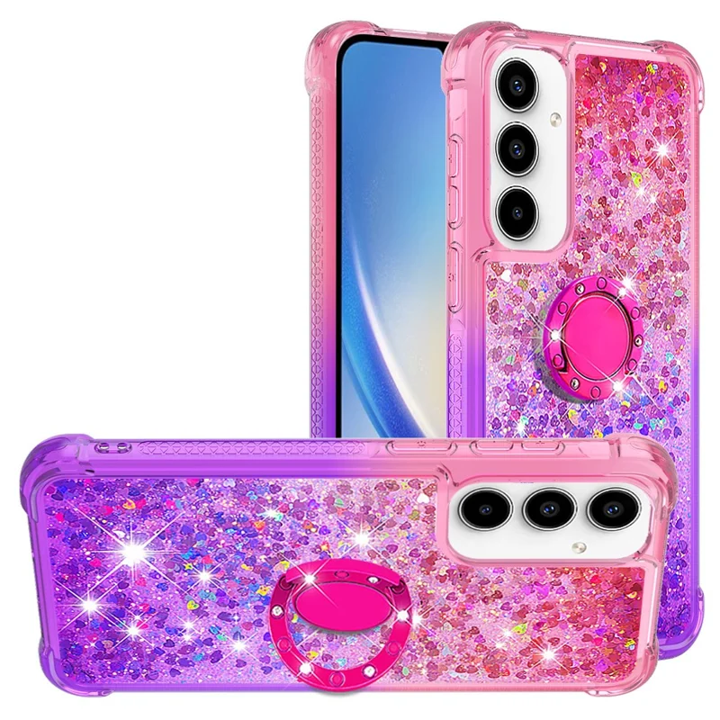 For Samsung Galaxy A35 5G TPU Case med kickstand Gradiant Quicksand Shockproof Cover - Pink+Purple