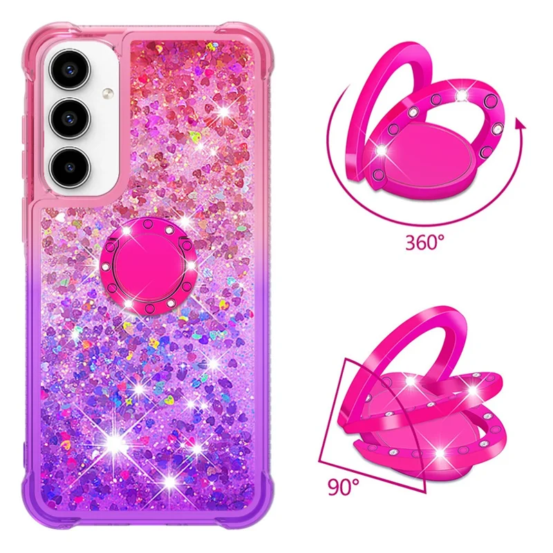 For Samsung Galaxy A35 5G TPU Case med kickstand Gradiant Quicksand Shockproof Cover - Pink+Purple