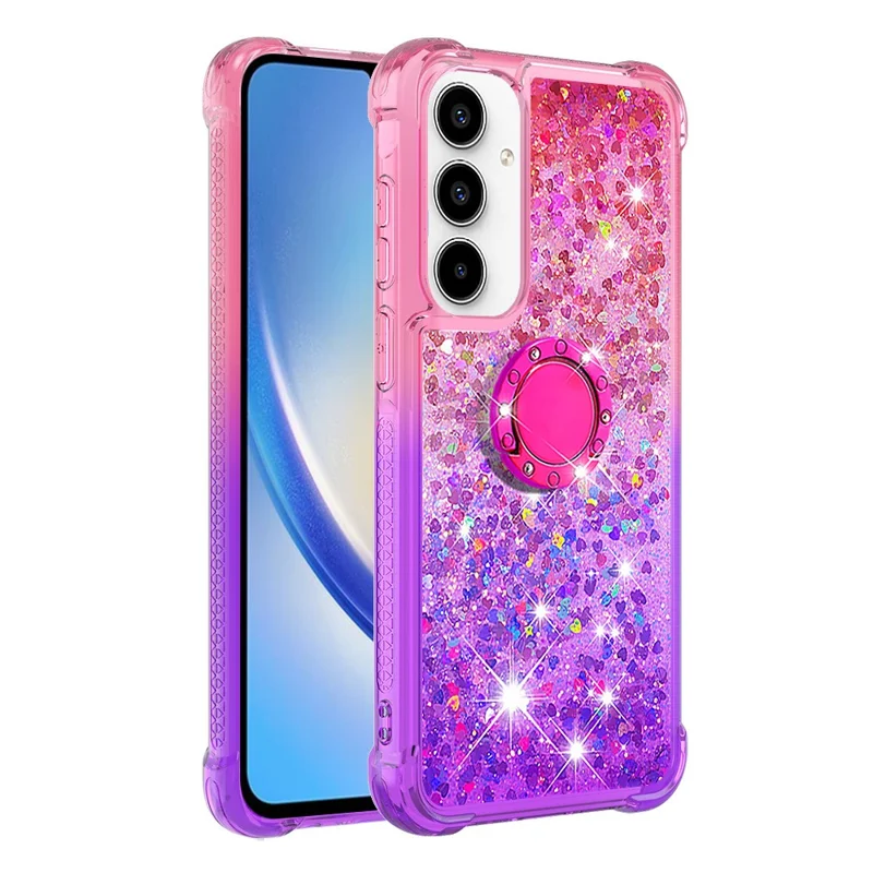 For Samsung Galaxy A35 5G TPU Case med kickstand Gradiant Quicksand Shockproof Cover - Pink+Purple