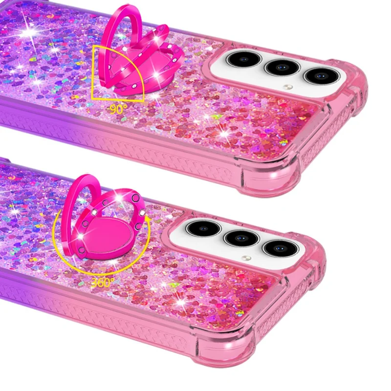 For Samsung Galaxy A35 5G TPU Case med kickstand Gradiant Quicksand Shockproof Cover - Pink+Purple