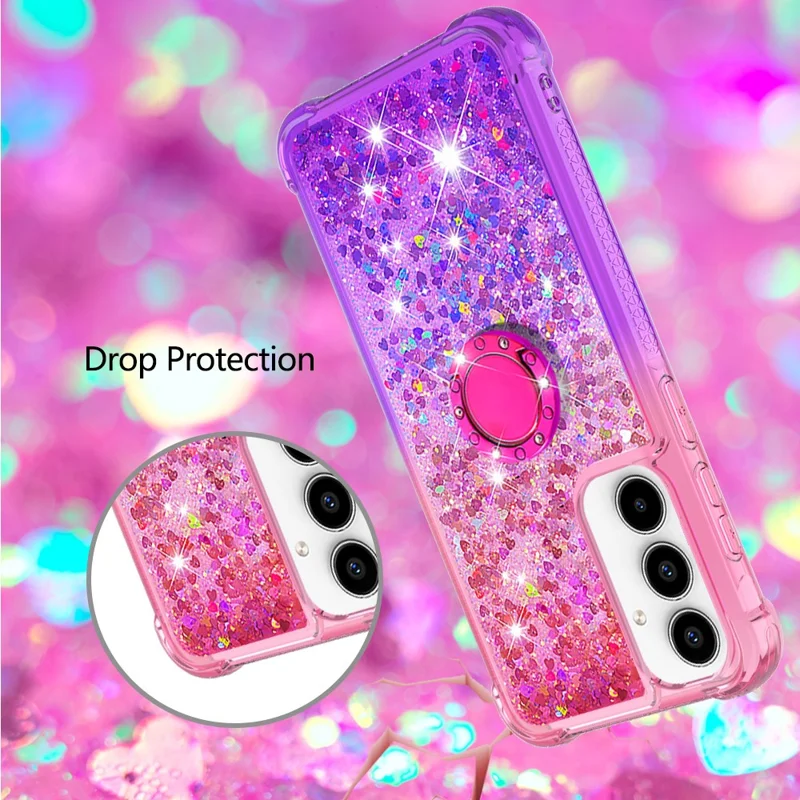 For Samsung Galaxy A35 5G TPU Case med kickstand Gradiant Quicksand Shockproof Cover - Pink+Purple