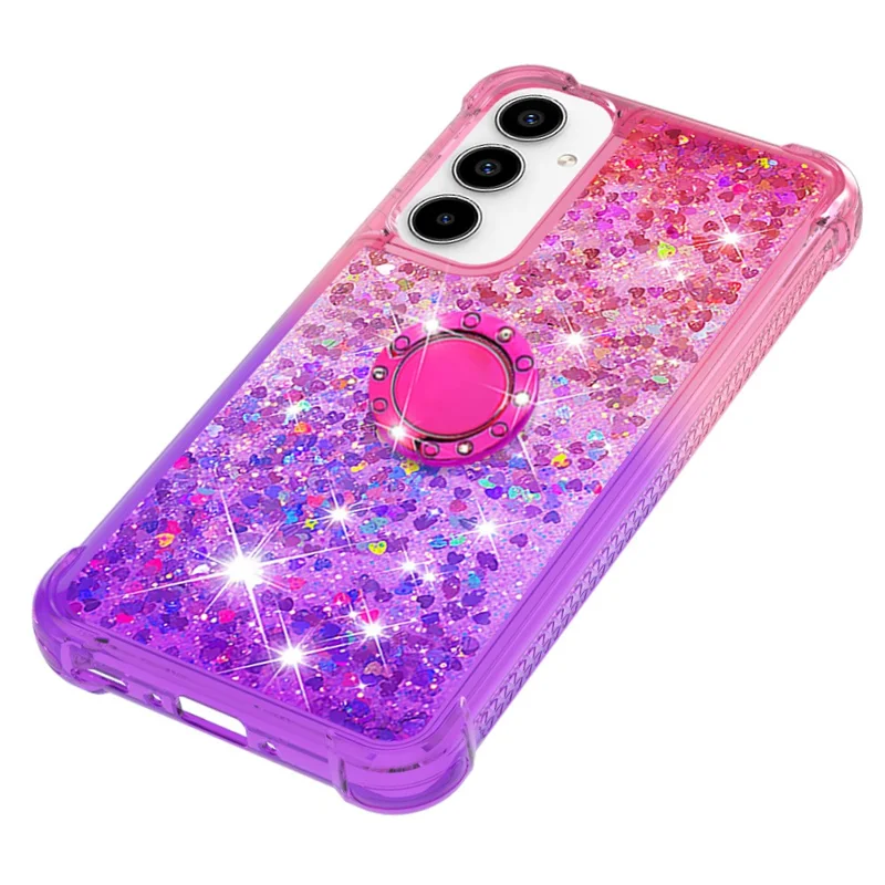 For Samsung Galaxy A35 5G TPU Case med kickstand Gradiant Quicksand Shockproof Cover - Pink+Purple