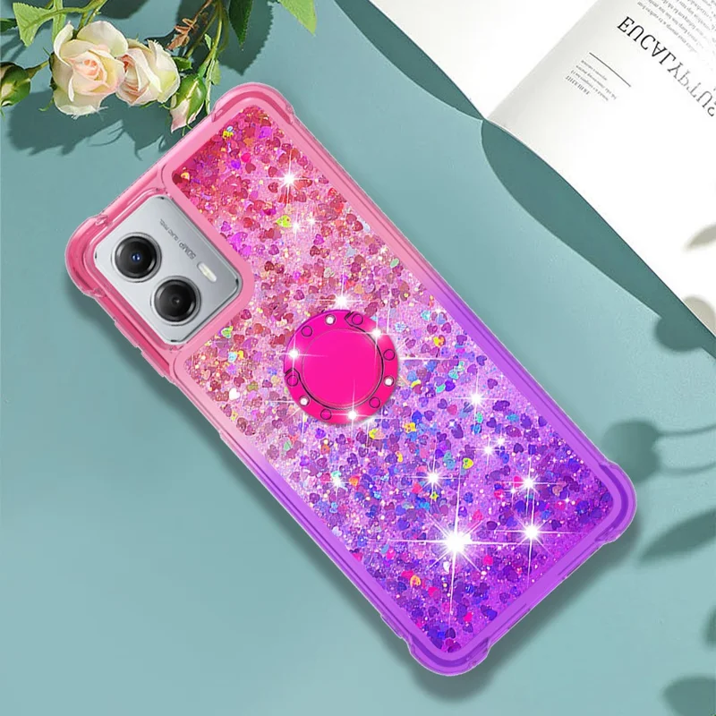 For Samsung Galaxy A35 5G TPU Case med kickstand Gradiant Quicksand Shockproof Cover - Pink+Purple