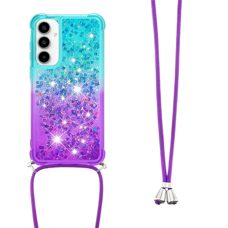 Série YB Quicksand-6 pour étui de téléphone Samsung Galaxy A35 5G avec dragonne Gradient Phone Cover - Bleu ciel + Violet
