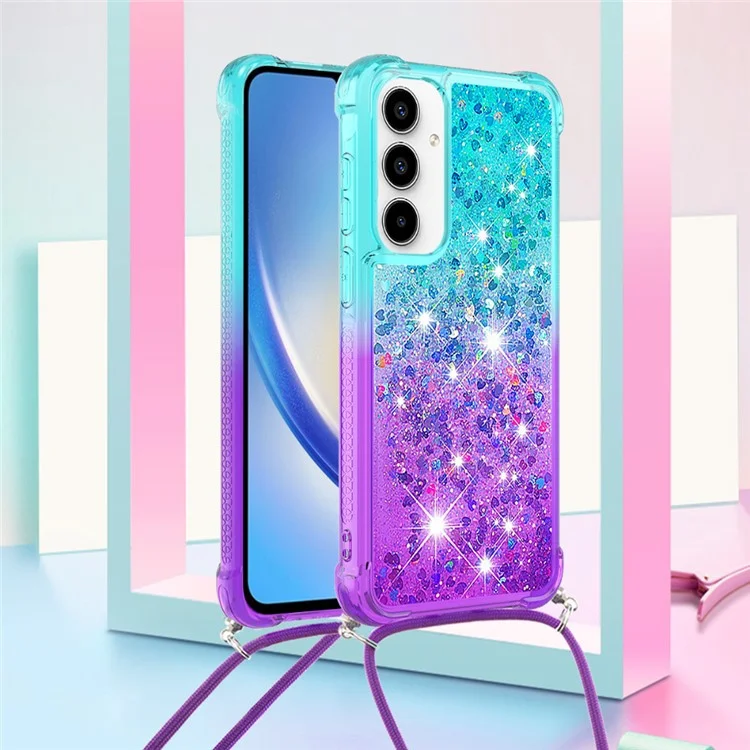 Série YB Quicksand-6 pour étui de téléphone Samsung Galaxy A35 5G avec dragonne Gradient Phone Cover - Bleu ciel + Violet