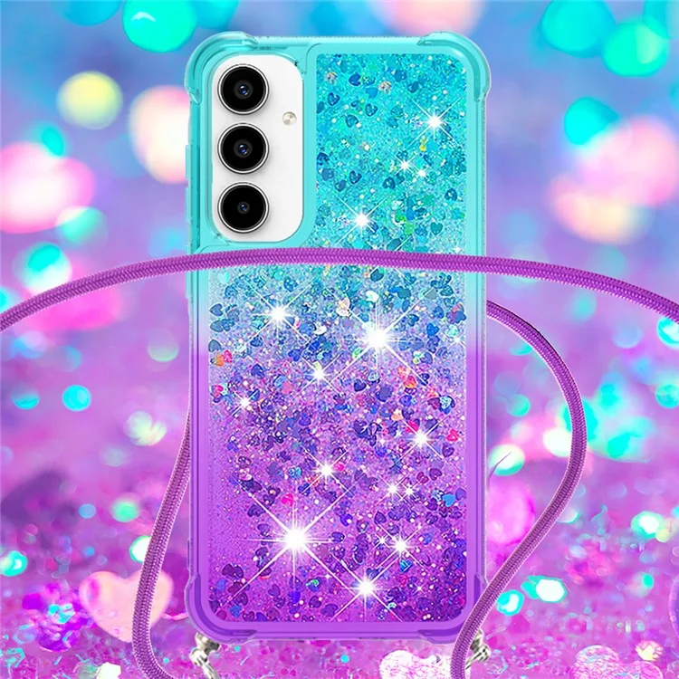 Série YB Quicksand-6 pour étui de téléphone Samsung Galaxy A35 5G avec dragonne Gradient Phone Cover - Bleu ciel + Violet