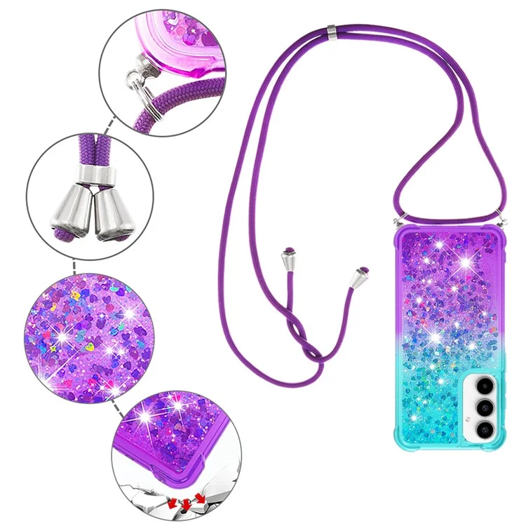 Série YB Quicksand-6 pour étui de téléphone Samsung Galaxy A35 5G avec dragonne Gradient Phone Cover - Bleu ciel + Violet