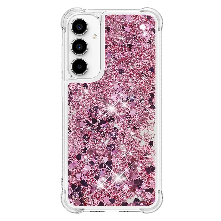 For Samsung Galaxy A35 5G TPU Case Glitter Quicksand Shockproof Phone Back Cover - Rose Gold / Hearts