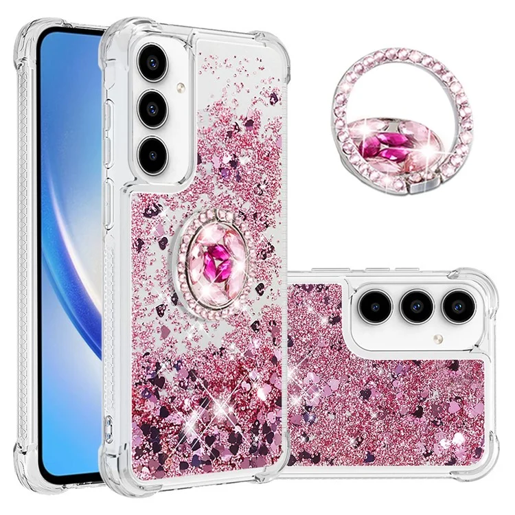 YB Quicksand Series-7 para Samsung Galaxy A35 5G Funda TPU Floating Sequins Kickstand Cover - Rose Gold / Hearts