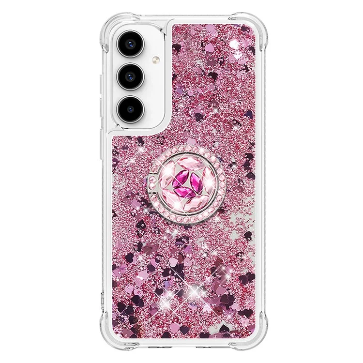 YB Quicksand Series-7 para Samsung Galaxy A35 5G Funda TPU Floating Sequins Kickstand Cover - Rose Gold / Hearts