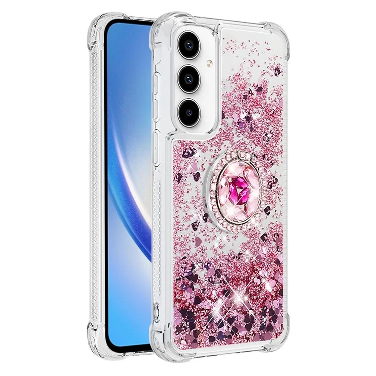 YB Quicksand Series-7 para Samsung Galaxy A35 5G Funda TPU Floating Sequins Kickstand Cover - Rose Gold / Hearts