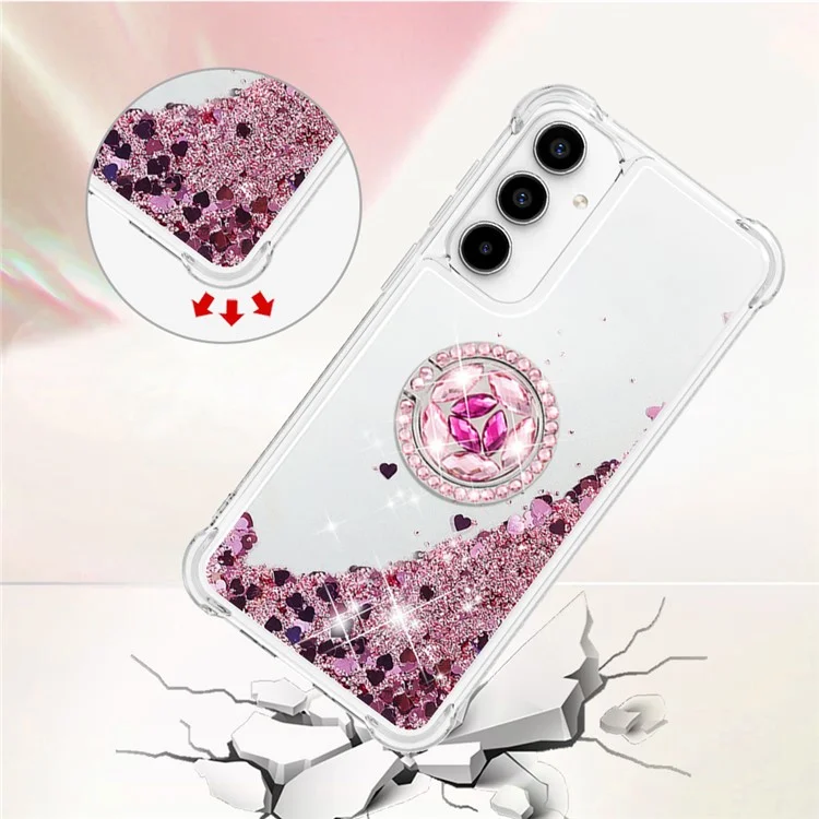 YB Quicksand Series-7 para Samsung Galaxy A35 5G Funda TPU Floating Sequins Kickstand Cover - Rose Gold / Hearts