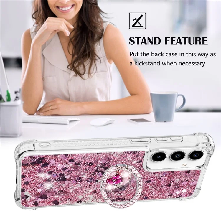 YB Quicksand Series-7 para Samsung Galaxy A35 5G Funda TPU Floating Sequins Kickstand Cover - Rose Gold / Hearts