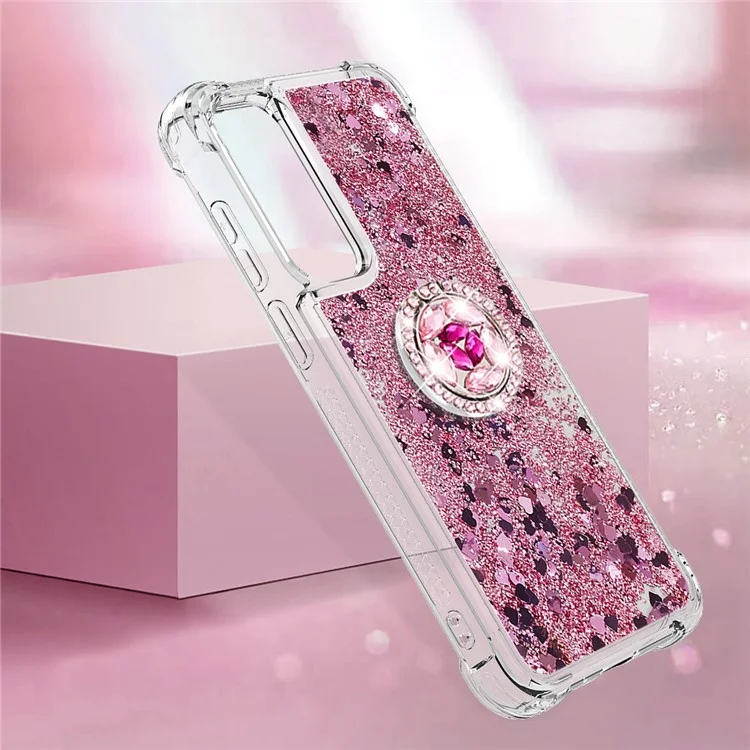 YB Quicksand Series-7 para Samsung Galaxy A35 5G Funda TPU Floating Sequins Kickstand Cover - Rose Gold / Hearts