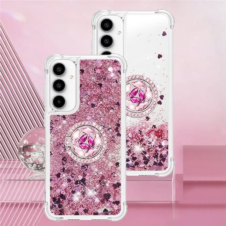 YB Quicksand Series-7 para Samsung Galaxy A35 5G Funda TPU Floating Sequins Kickstand Cover - Rose Gold / Hearts