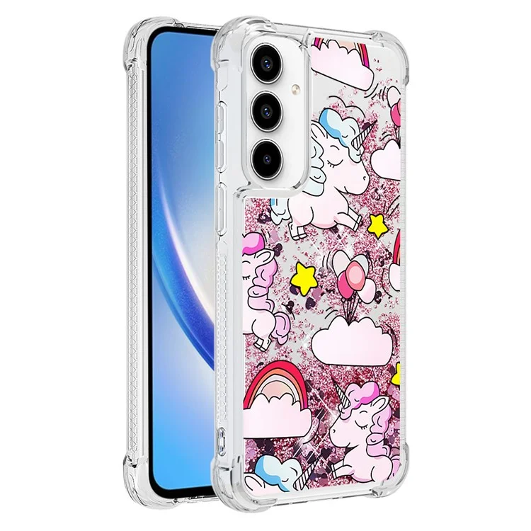 YB Quicksand Series-2 для Samsung Galaxy A35 5G TPU Quicksand Phone Case Pattern Printing - Cute Horse and Clouds