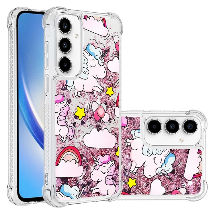 YB Quicksand Series-2 для Samsung Galaxy A35 5G TPU Quicksand Phone Case Pattern Printing - Cute Horse and Clouds