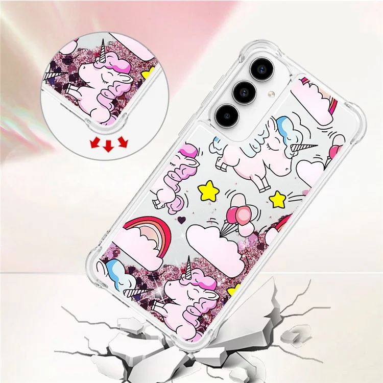 YB Quicksand Series-2 для Samsung Galaxy A35 5G TPU Quicksand Phone Case Pattern Printing - Cute Horse and Clouds