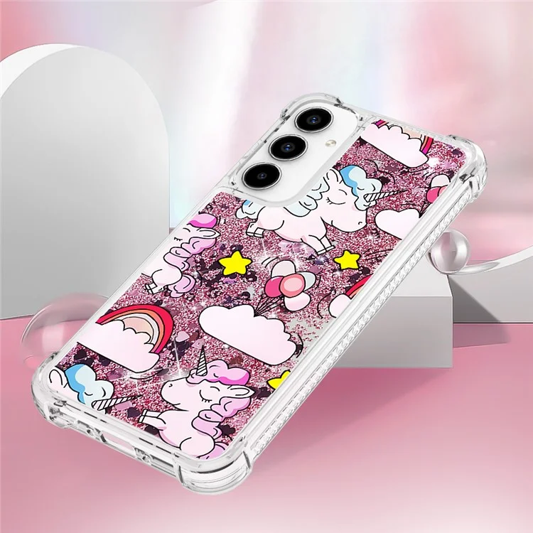YB Quicksand Series-2 для Samsung Galaxy A35 5G TPU Quicksand Phone Case Pattern Printing - Cute Horse and Clouds