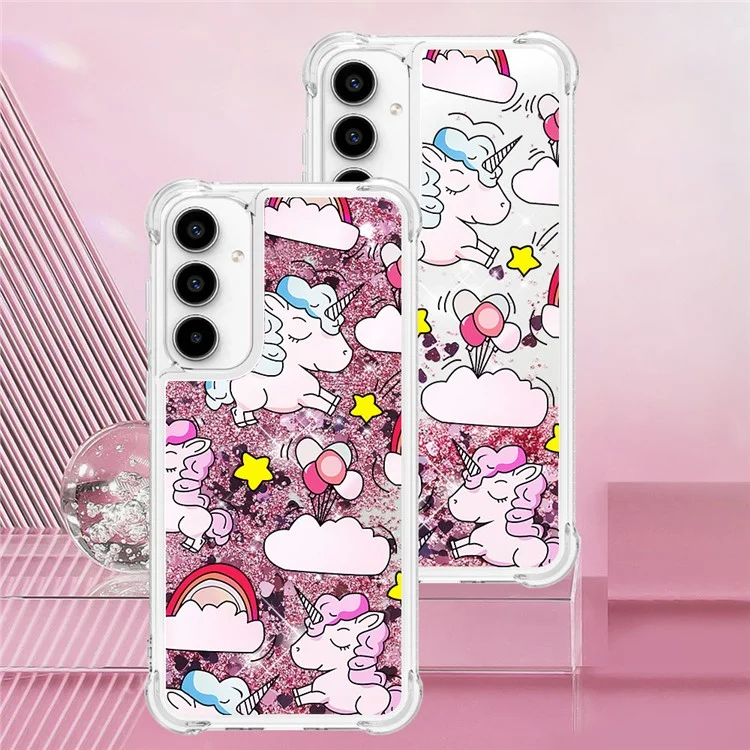 YB Quicksand Series-2 для Samsung Galaxy A35 5G TPU Quicksand Phone Case Pattern Printing - Cute Horse and Clouds