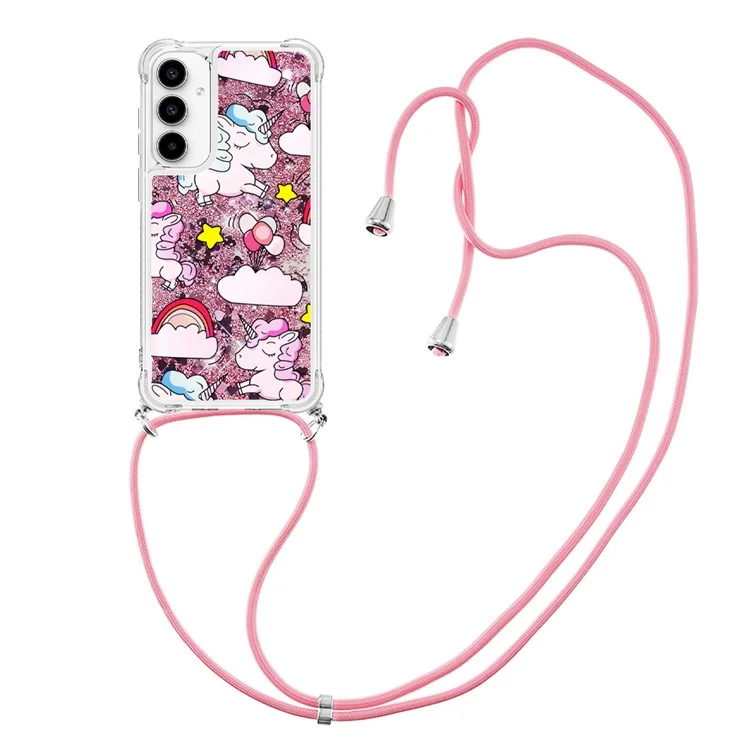 Série YB Quicksand-5 para Samsung Galaxy A35 5G Case Padrão de Impressão Capa TPU com Cordão - Cavalo Fofo e Nuvens