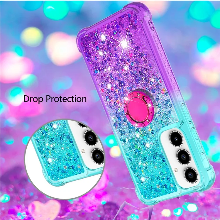 YB Quicksand Series-8 für Samsung Galaxy A55 5G Gradient Case Ring Kickstand Handyhülle - Himmelblau+Lila