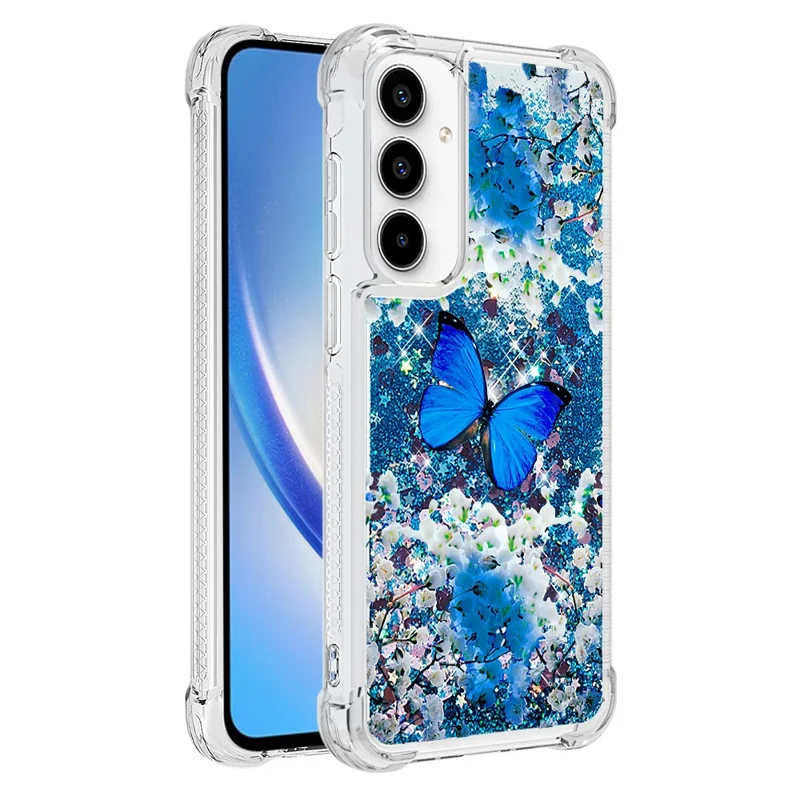For Samsung Galaxy A55 5G TPU Case with Quicksand and Pattern Printed - Blue Butterfly