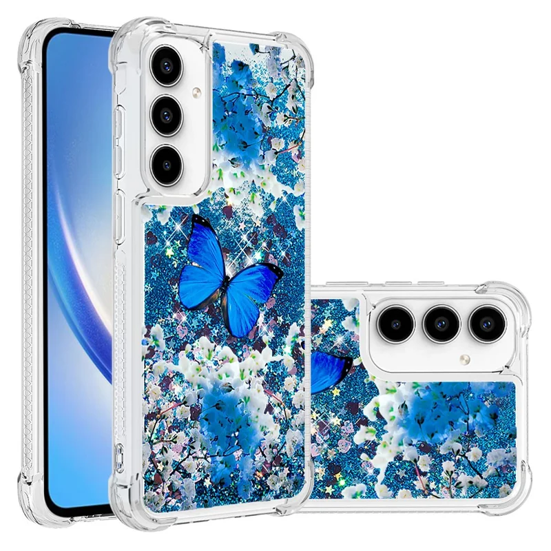 For Samsung Galaxy A55 5G TPU Case with Quicksand and Pattern Printed - Blue Butterfly