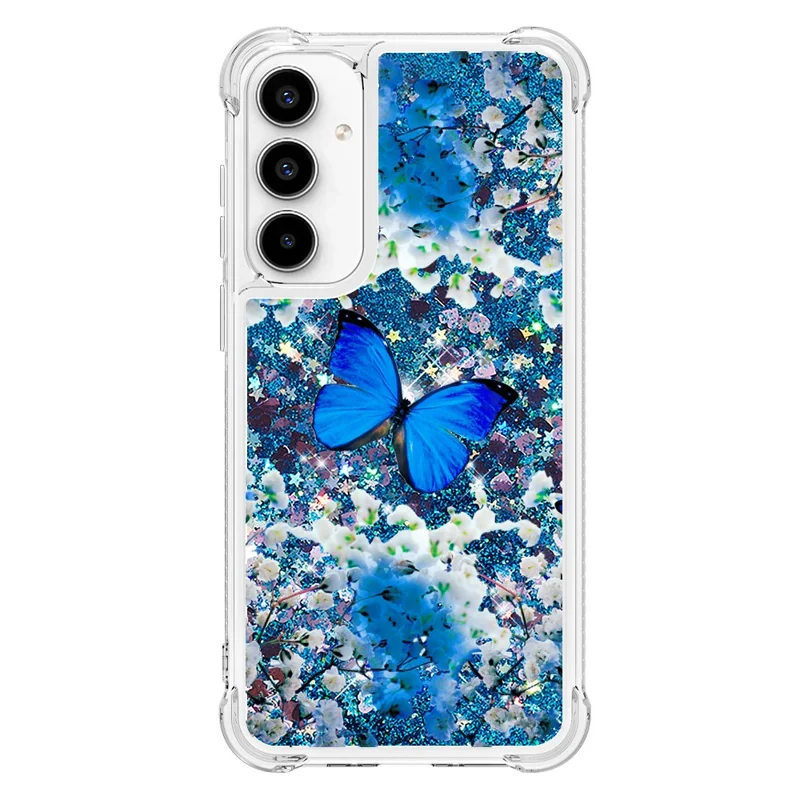 For Samsung Galaxy A55 5G TPU Case with Quicksand and Pattern Printed - Blue Butterfly